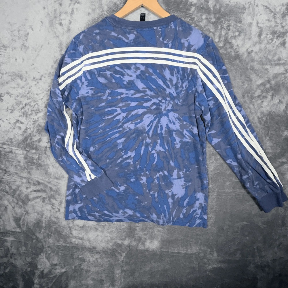 Adidas Mens Long Sleeve T-Shirt M Blue Tie Dye 3 Stripe Butterfly Graphic - Picture 3 of 9